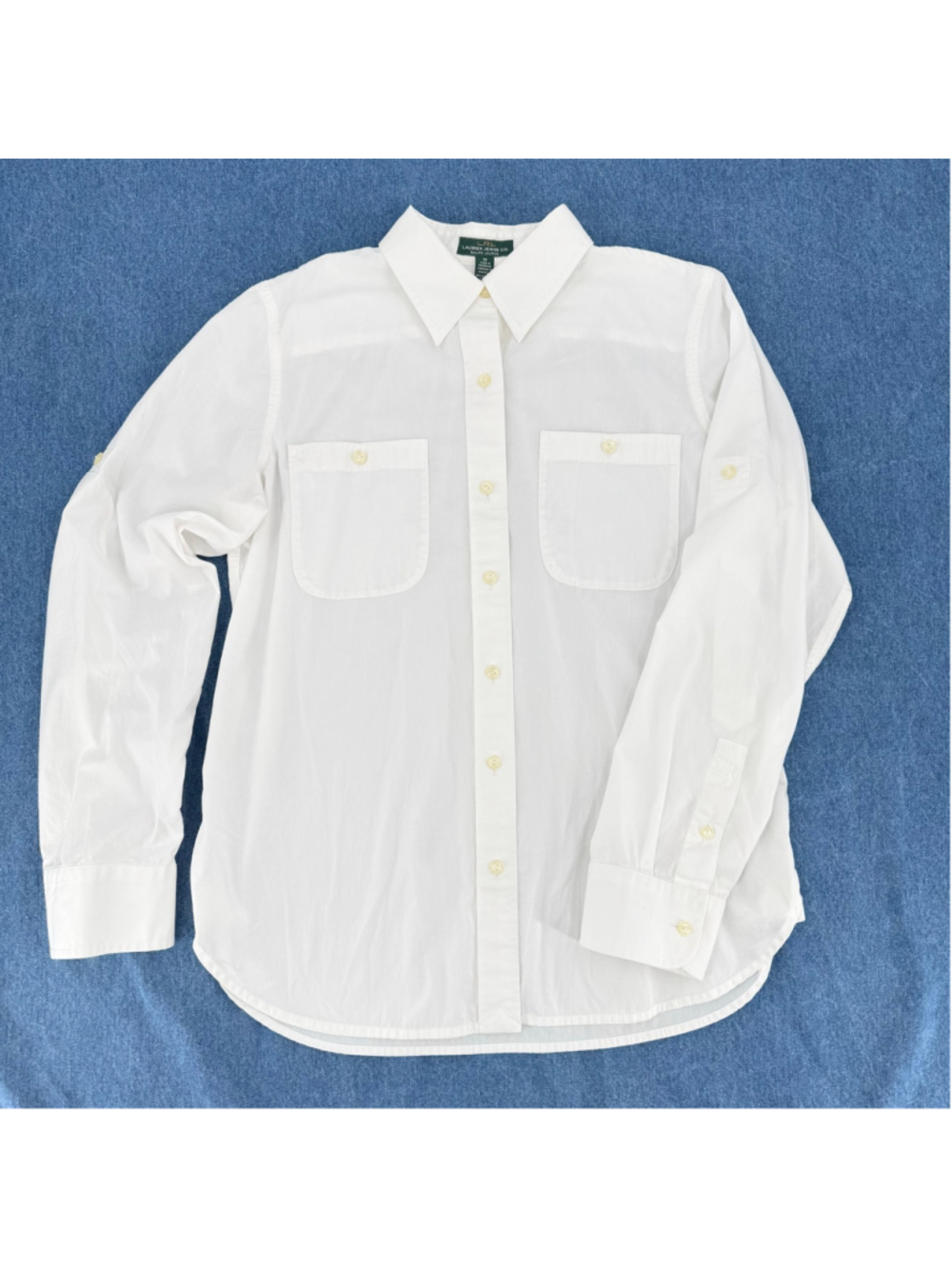 Lauren Ralph Lauren White Cotton Button Front Shirt Tab Up Long Sleeves Heritage